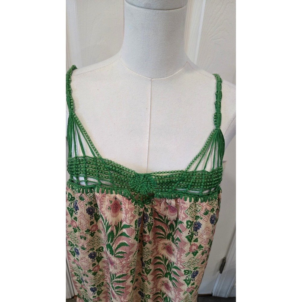 Max Studio Special Edition Silk Blend Floral Crochet Trim Mini Dress Green Pink - Picture 2 of 9